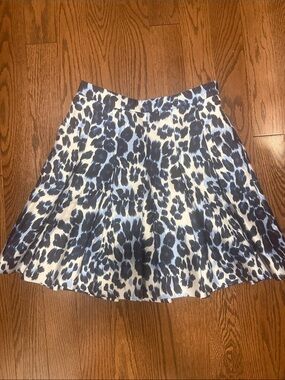 Diane Von Furstenberg Blue and White Leopard-Print Skater Skirt